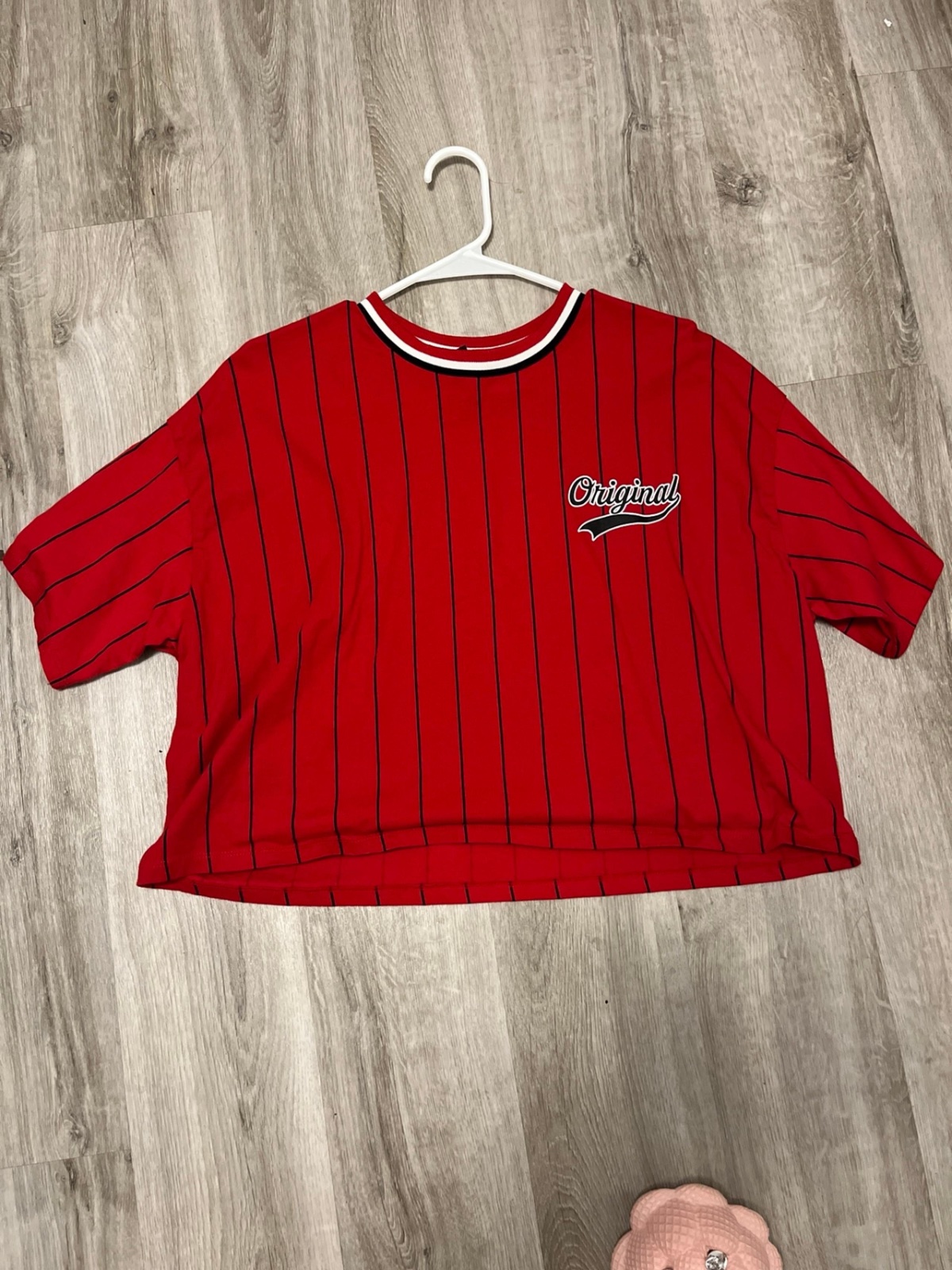 H&M Divided red and black pinstriped cropped baseball-style t-shirt