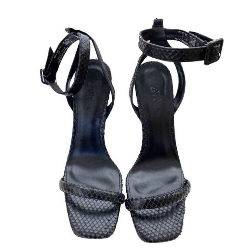A black Zara python-embossed leather sandals