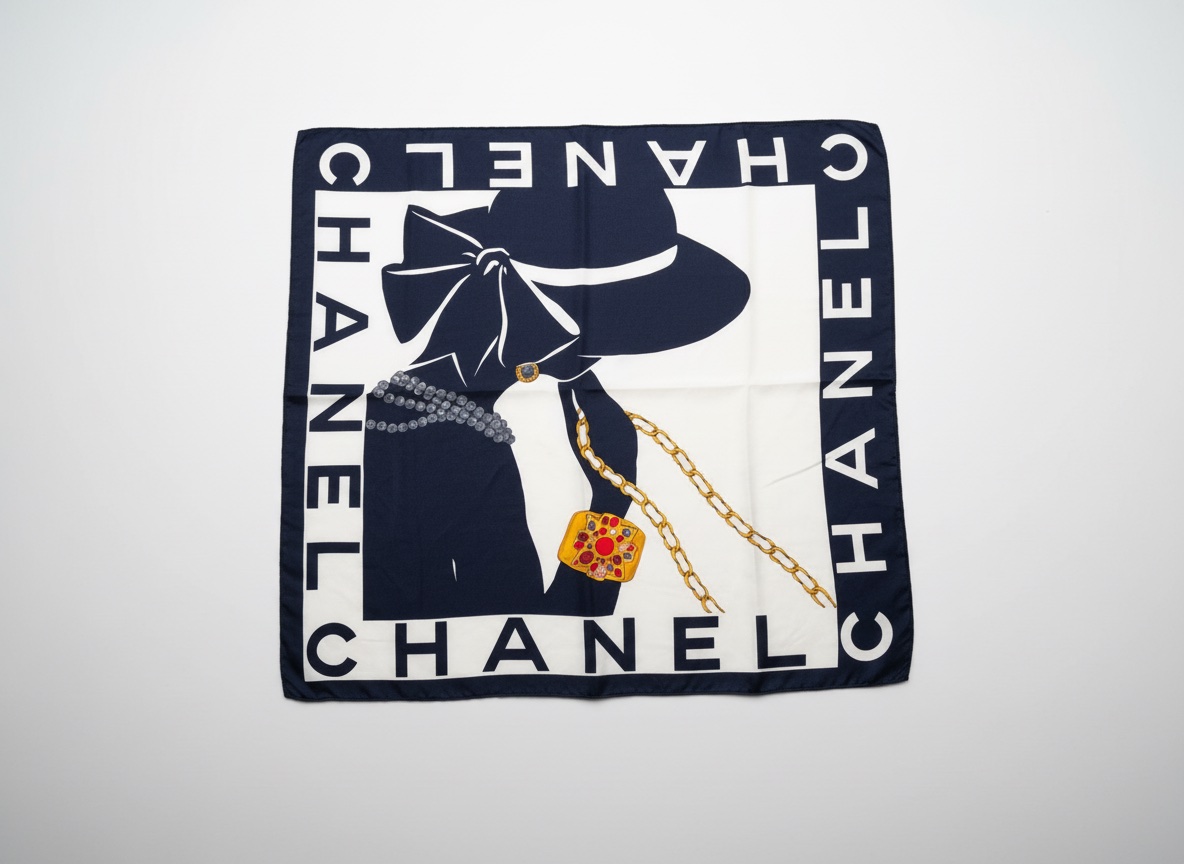 Chanel Mademoiselle pattern silk scarf