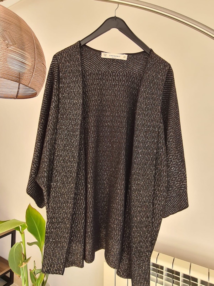 Gilet ouvert Zara en maille noire et dorée lurex/fibres métalliques, taille M