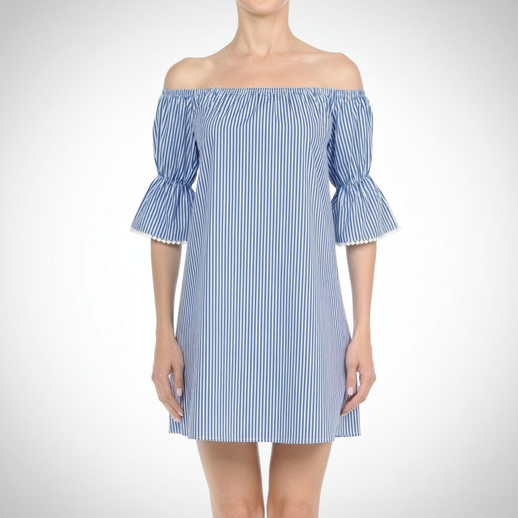 Belle robe rayée off shoulders en très bon état 