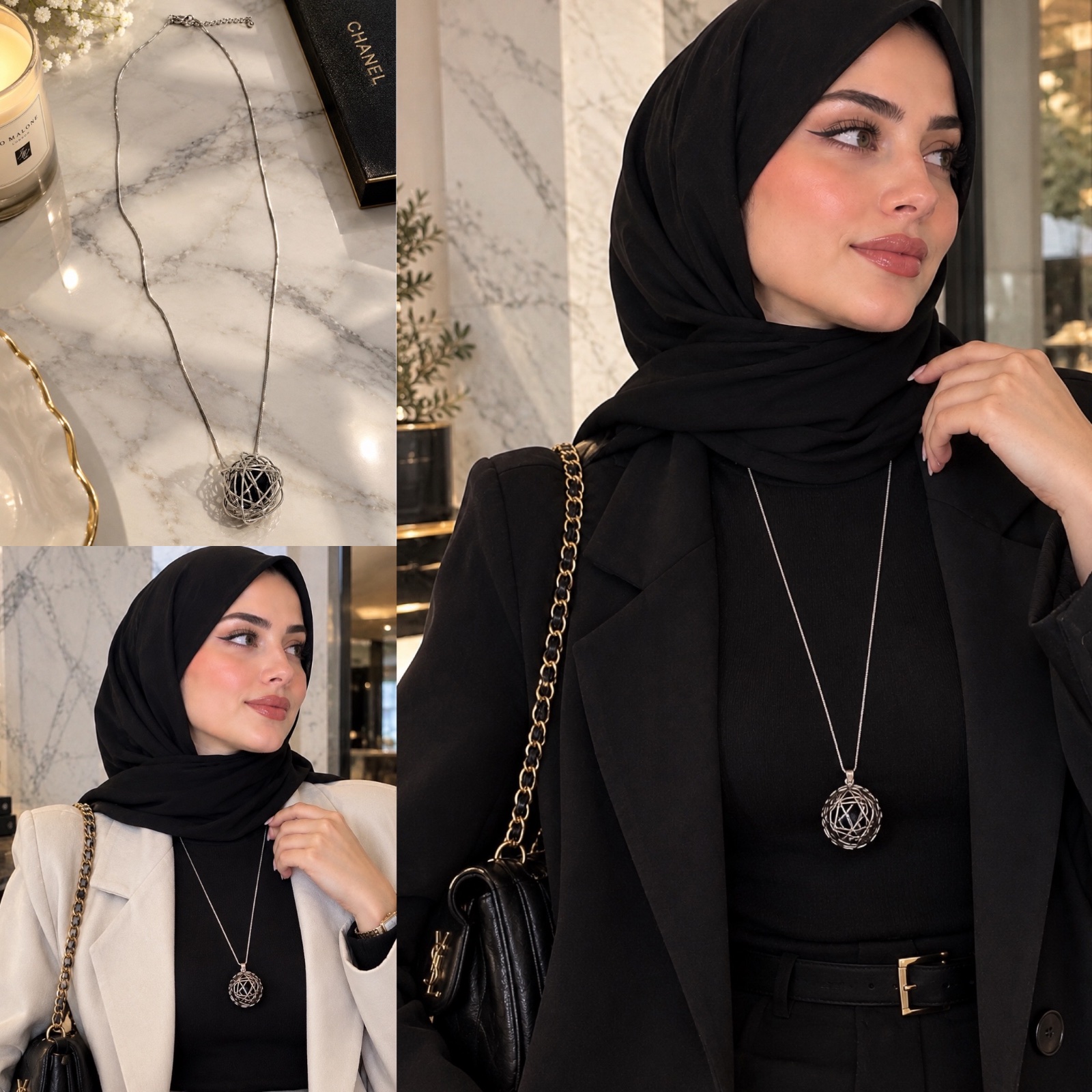Collier sautoir avec pendentif boule