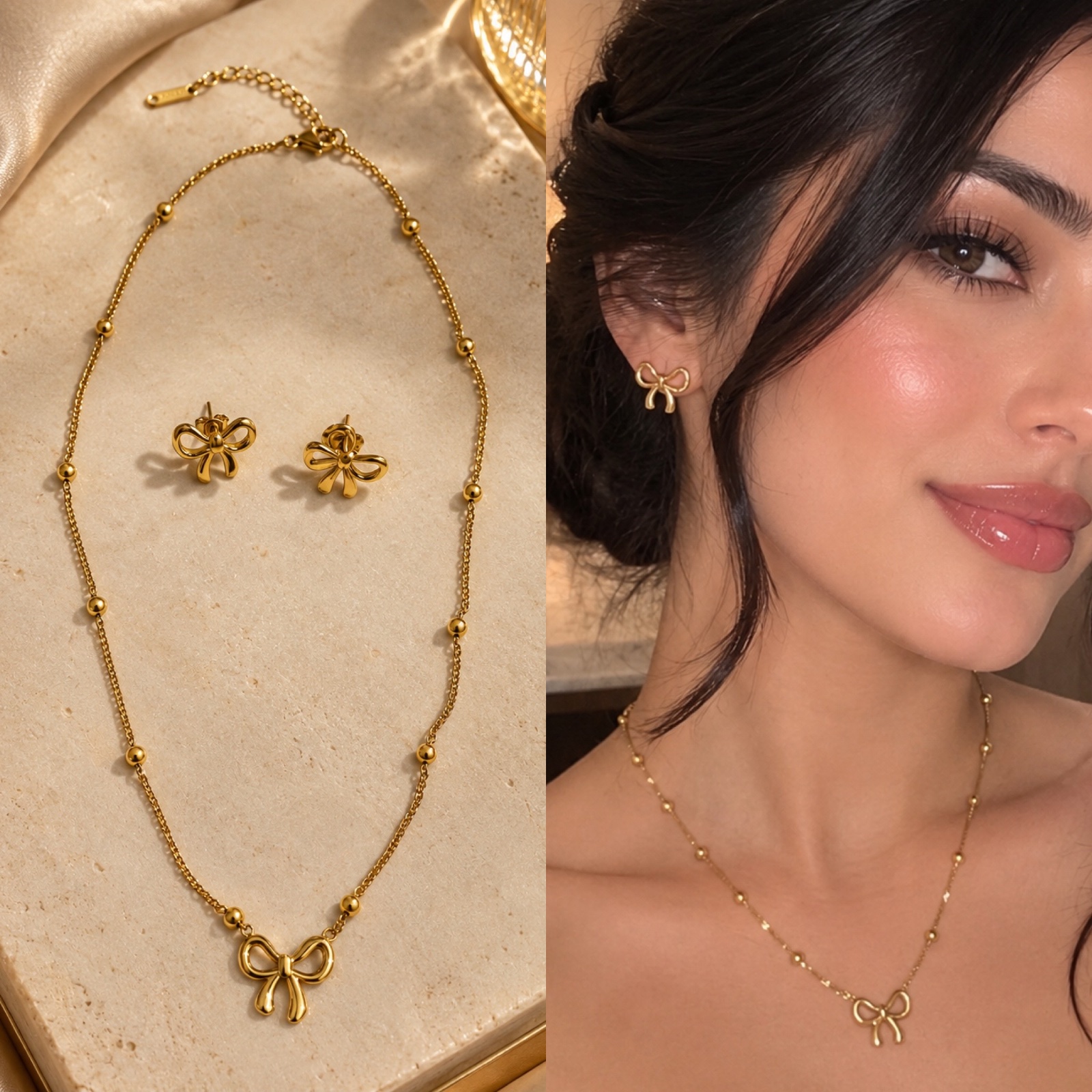 Classe parure collier et boucles en acier inoxydable 