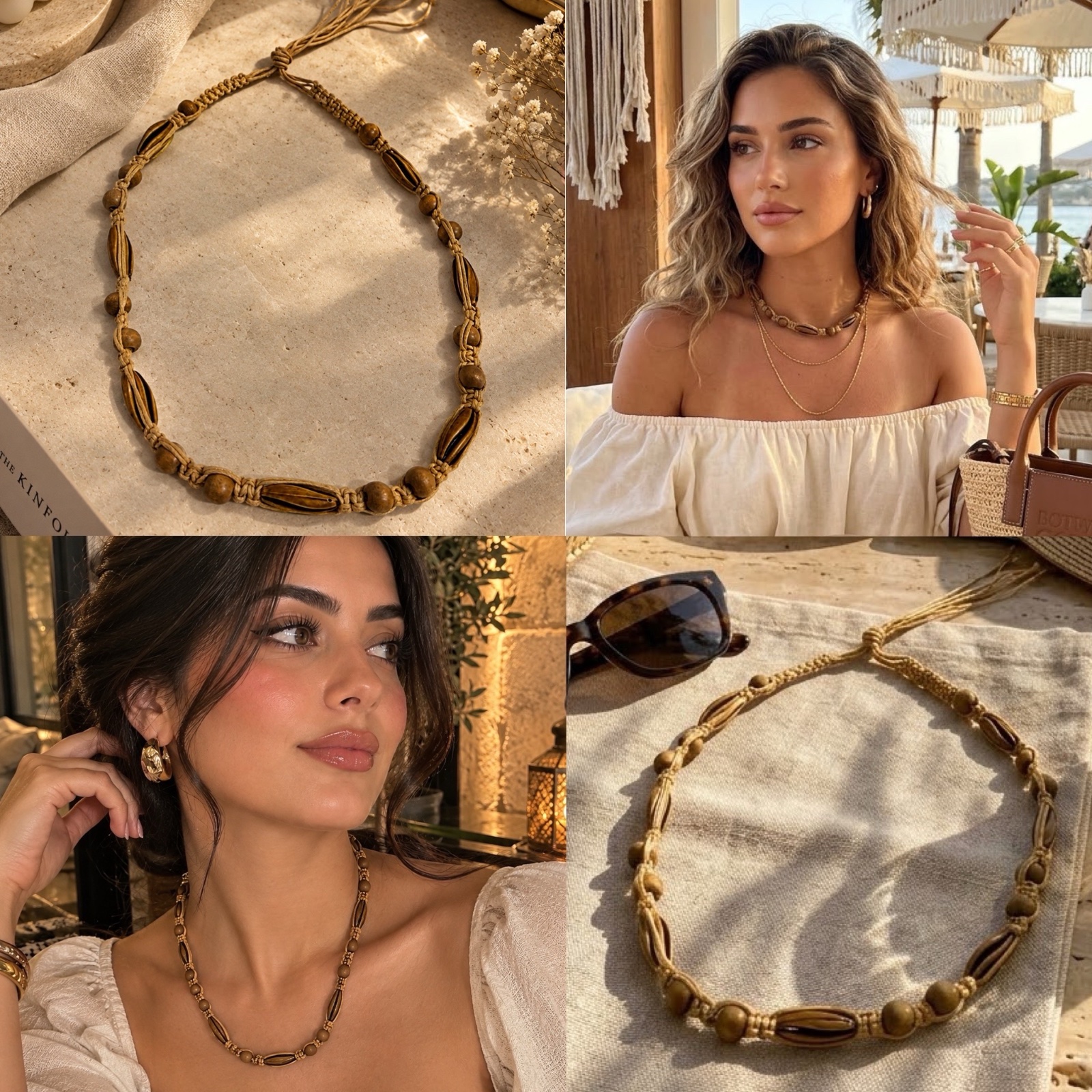 Collier bohème en macramé et perles en bois 