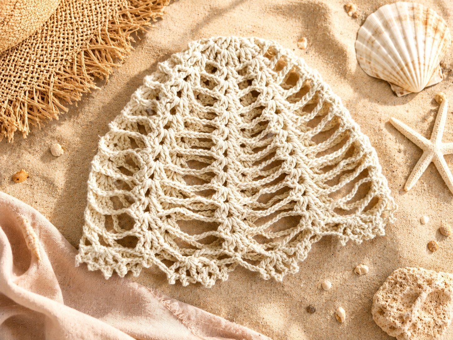 Bonnet en crochet artisanal – Style plage bohème 