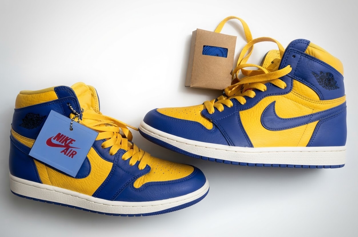 Nike Jordan Blue & Yellow Air Jordan 1 Retro Hi OG Sneakers import jamais utilisé original  🇫🇷