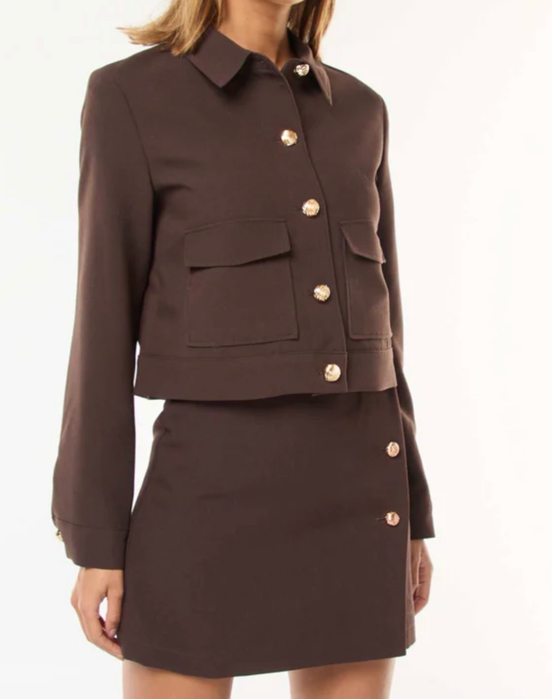 Veste avec boutons dorés coupe courte MARRON