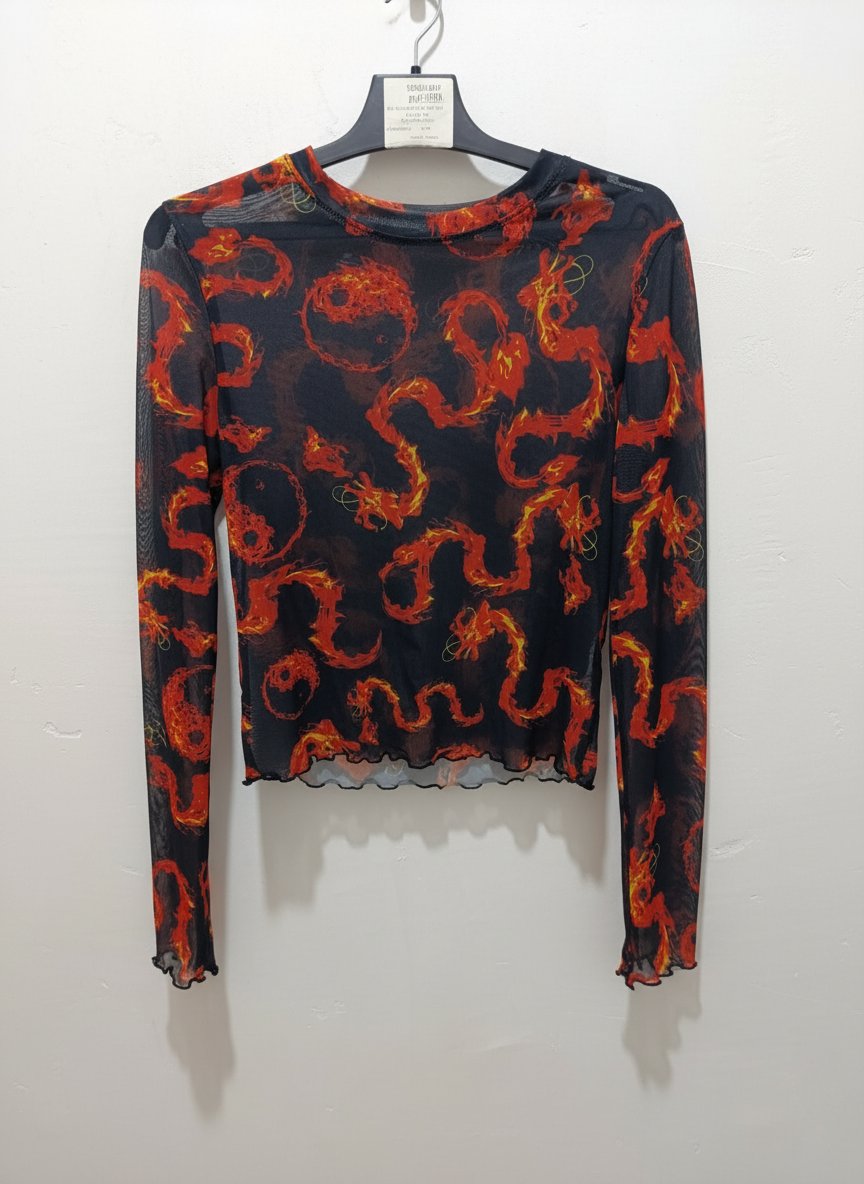 Top en mesh transparent imprimé Dragons - Bershka - Taille S
