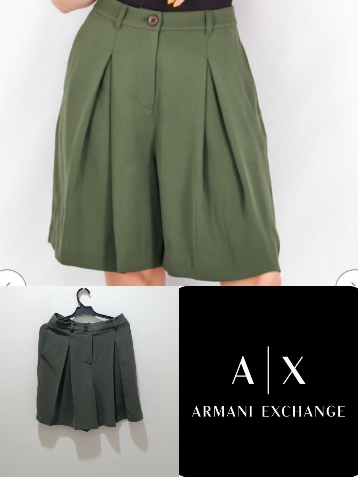 Short jupe-culotte plissé Armani Exchange - Vert Olive