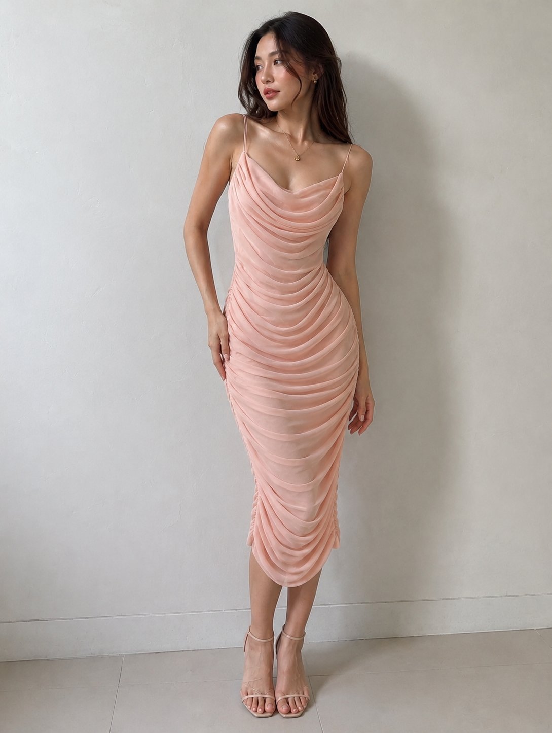 Robe moulante drapée peach "Oh Polly" - Taille XS (36)