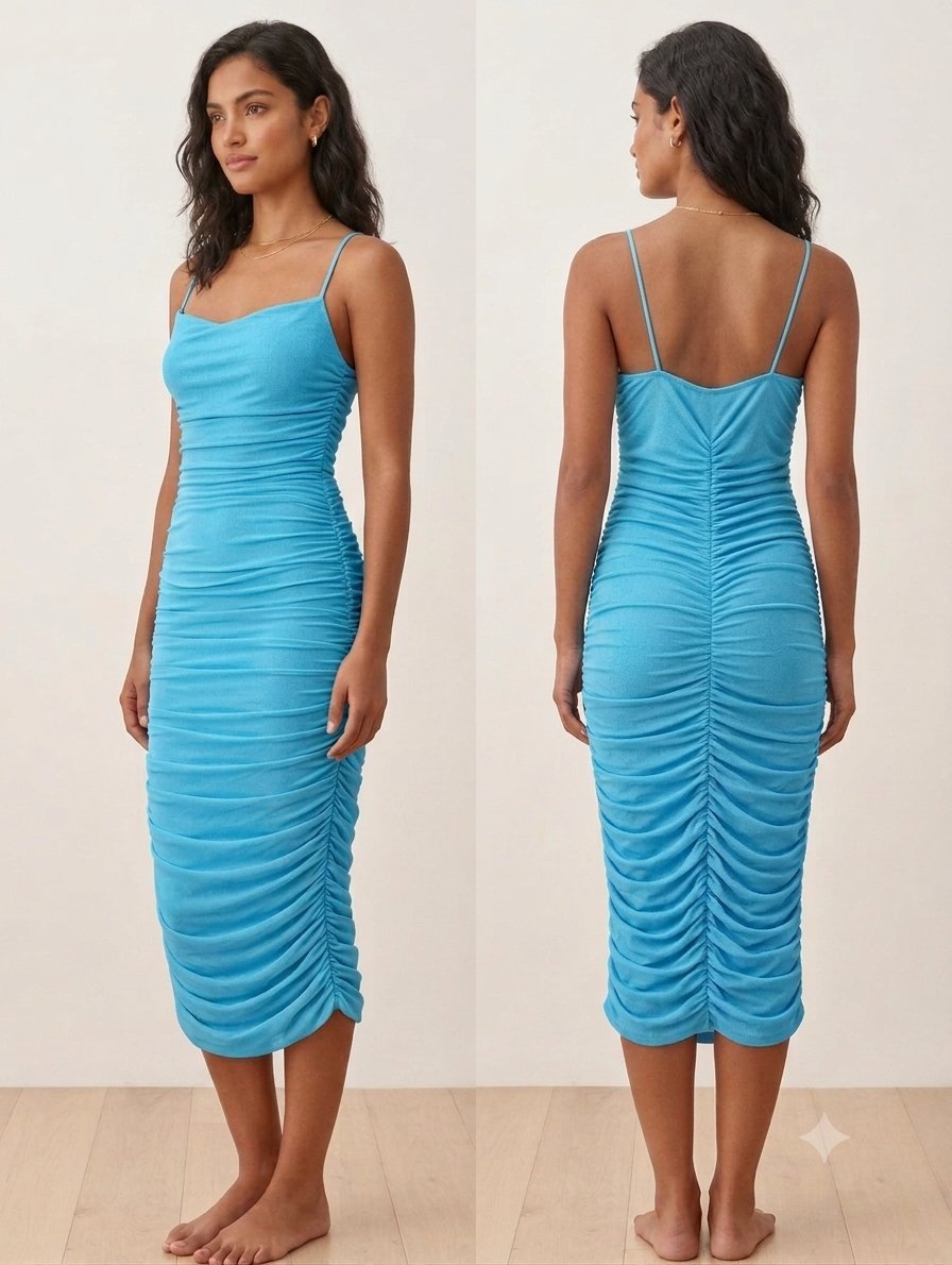 Robe moulante froncée bleu turquoise - Taille S (ou unique)