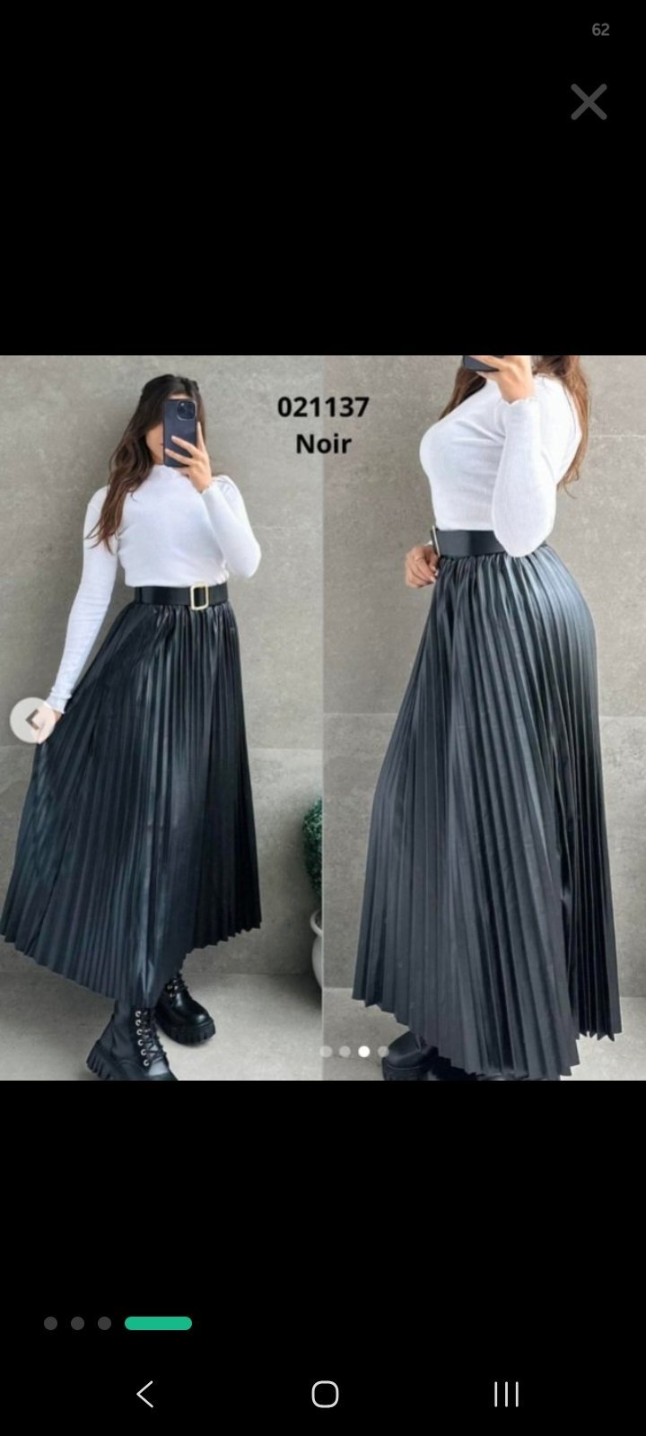 Jupe plissée longue 95cm en simili-cuir noir. 