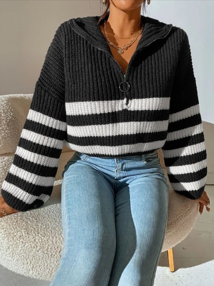 Pull À Rayures Zippé