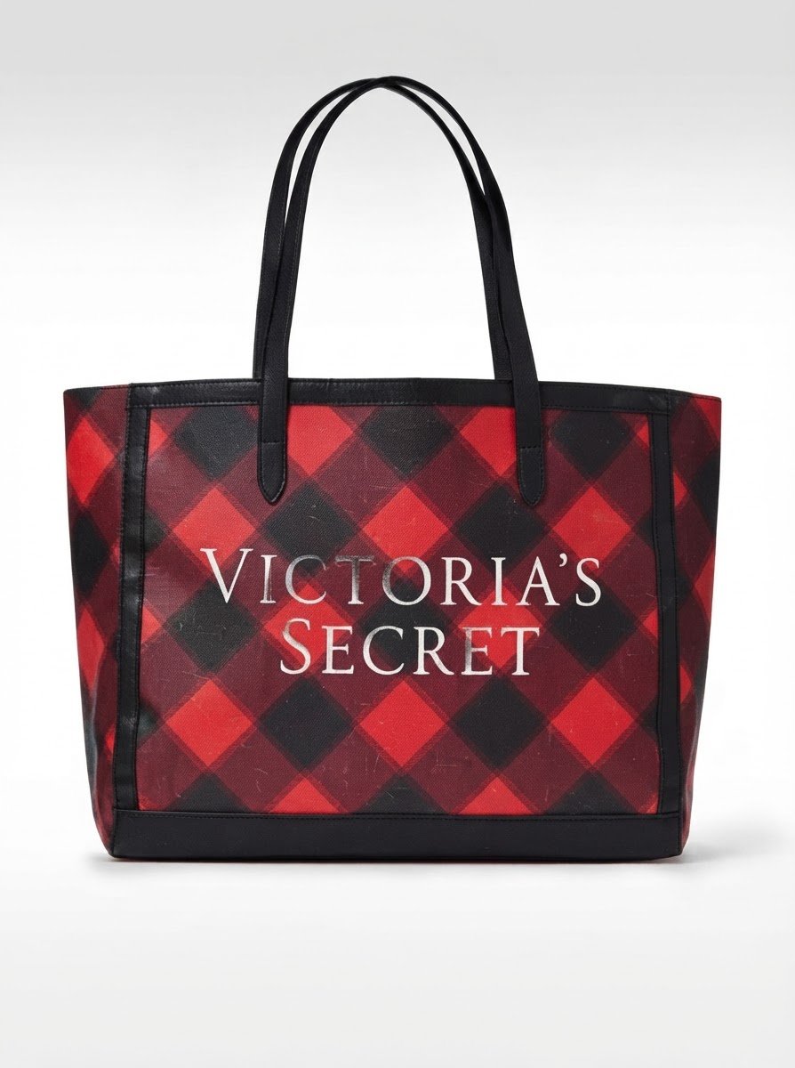 Victoria's Secret red and black plaid tote bag..
