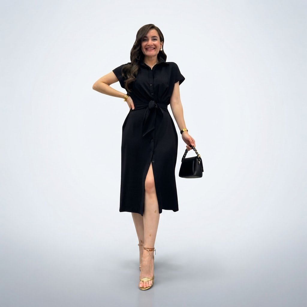 Robe noir boutonnée neuve jamais porté tissu en crêpe