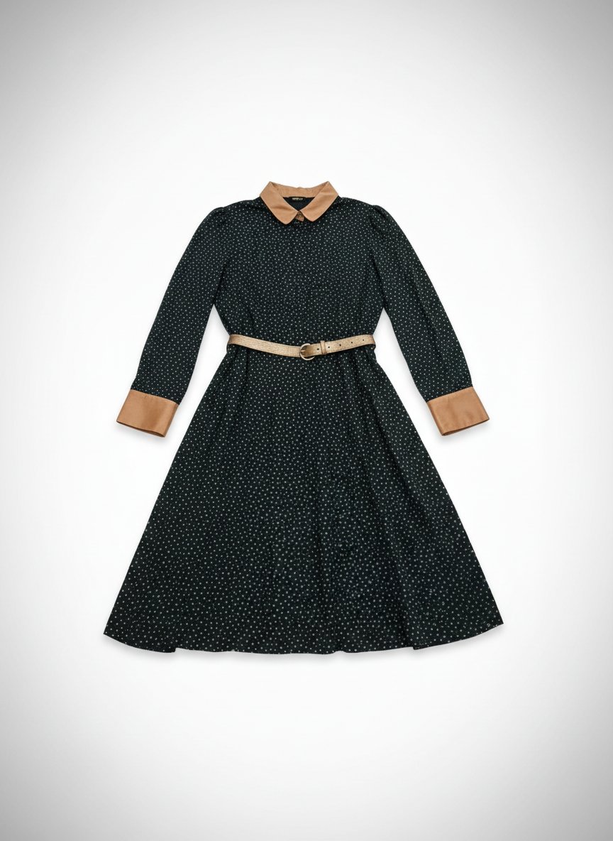 Robe noire avec des petits points en caramel 