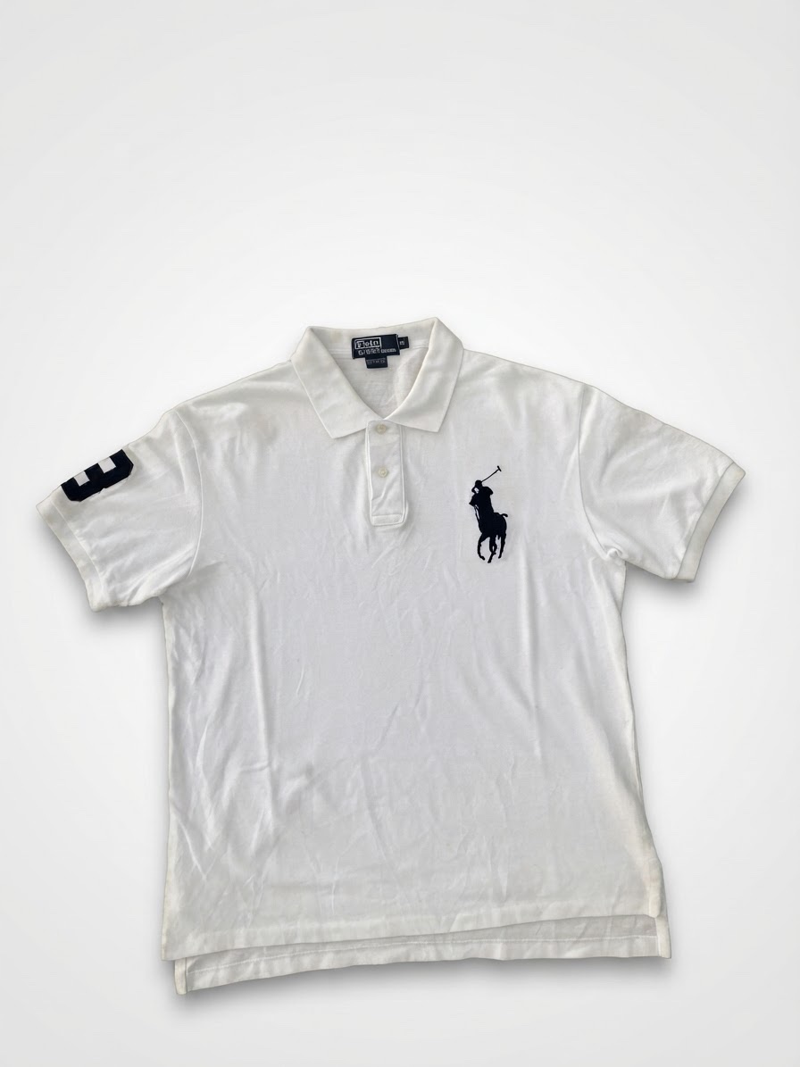 🏇 Polo Ralph Lauren – Polo Blanc Big Pony Noir & Patch 3 – Taille M