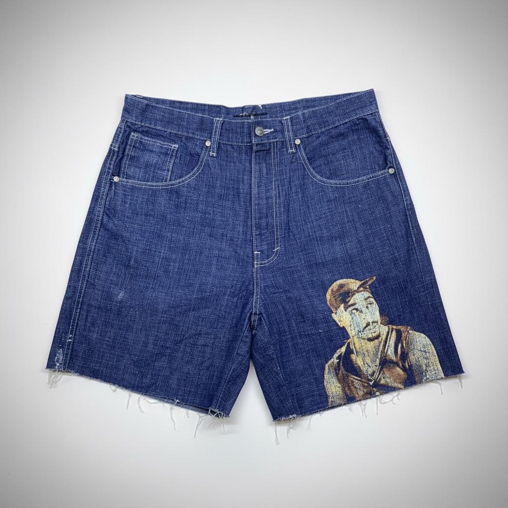 Short en jean imprimé Tupac – Tough Face Jeans – Taille 34