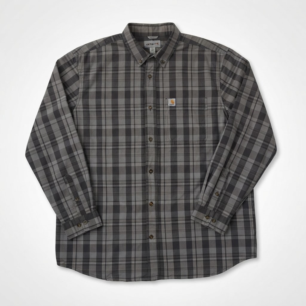 🪵 Chemise Carhartt Workwear à Carreaux Gris/Noir 🛠️ (Taille XL)