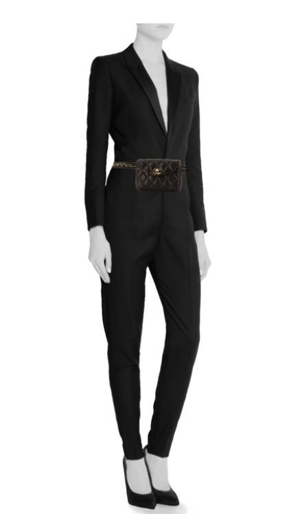 Sac ceinture style chanel noir avec chaine dorée