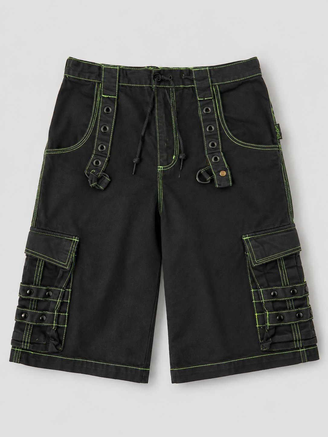 Short Cargo Streetwear Rare – Détails Boucles & Surpiqûres Vert Fluo (Style Tripp NYC