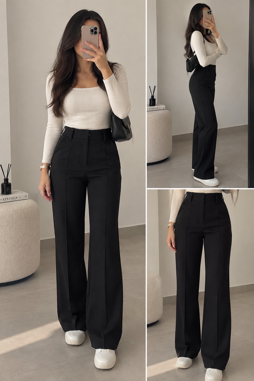 Pantalon large noir tendance 
