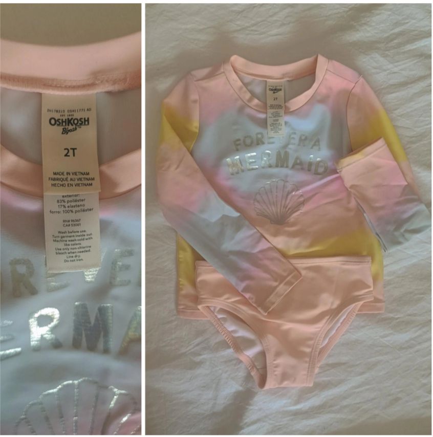 OshKosh Girls Mermaid Rashguard Long Sleeve Set Size 2