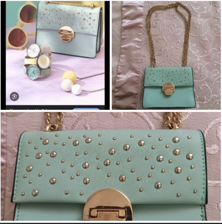 Sac Bijou Brigitte vert menthe avec chaîne dorée – très bon état