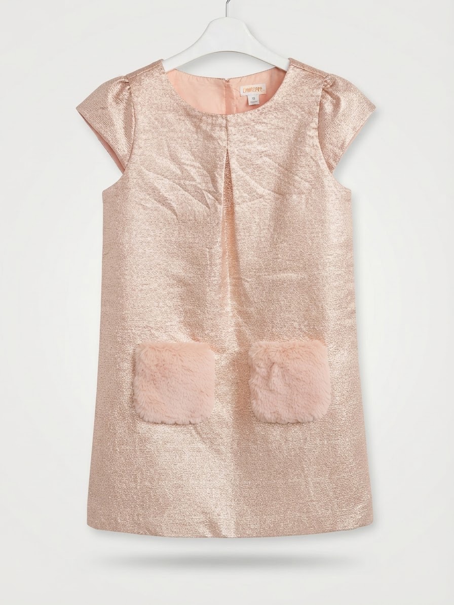 Jolie robe rose bébé avec des poche en fourure