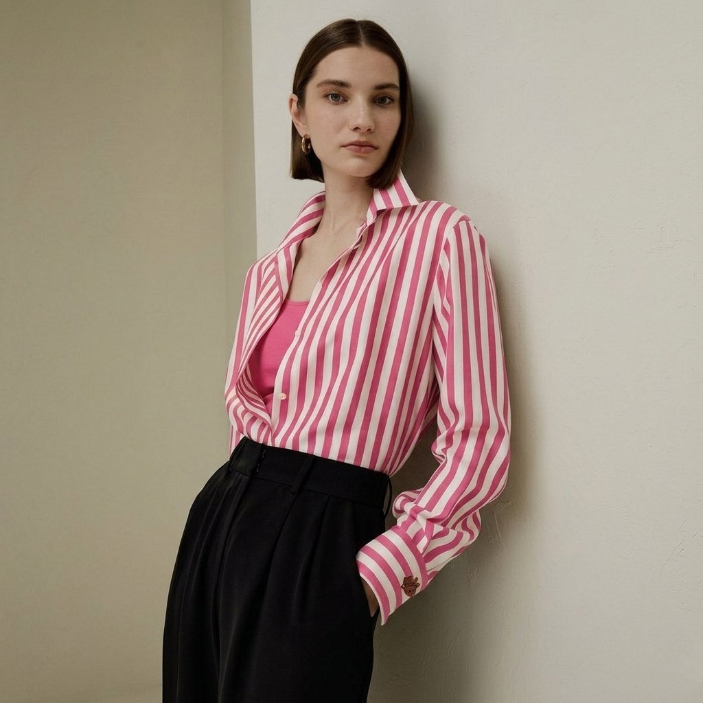 Chemise a rayure verticales  rose et blanches