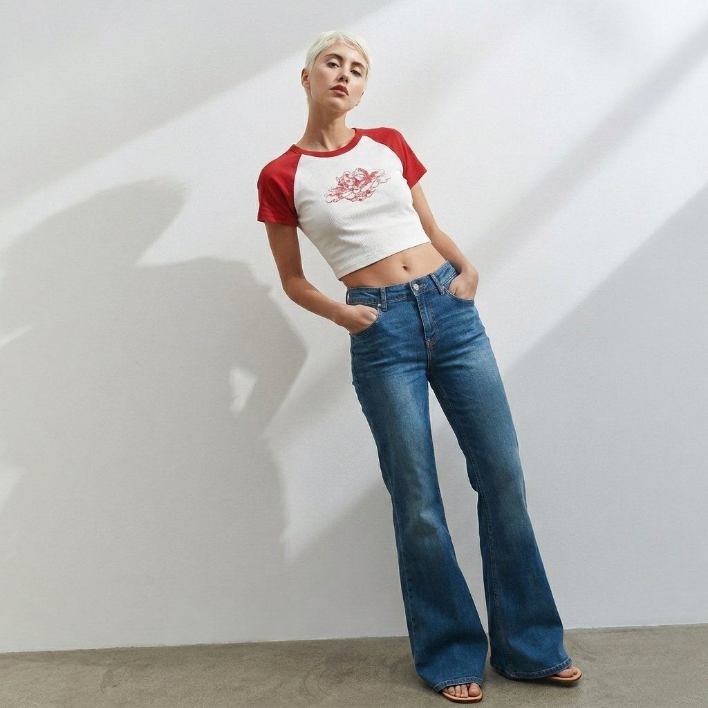 Lot Jean flare 2crop top une ceinture