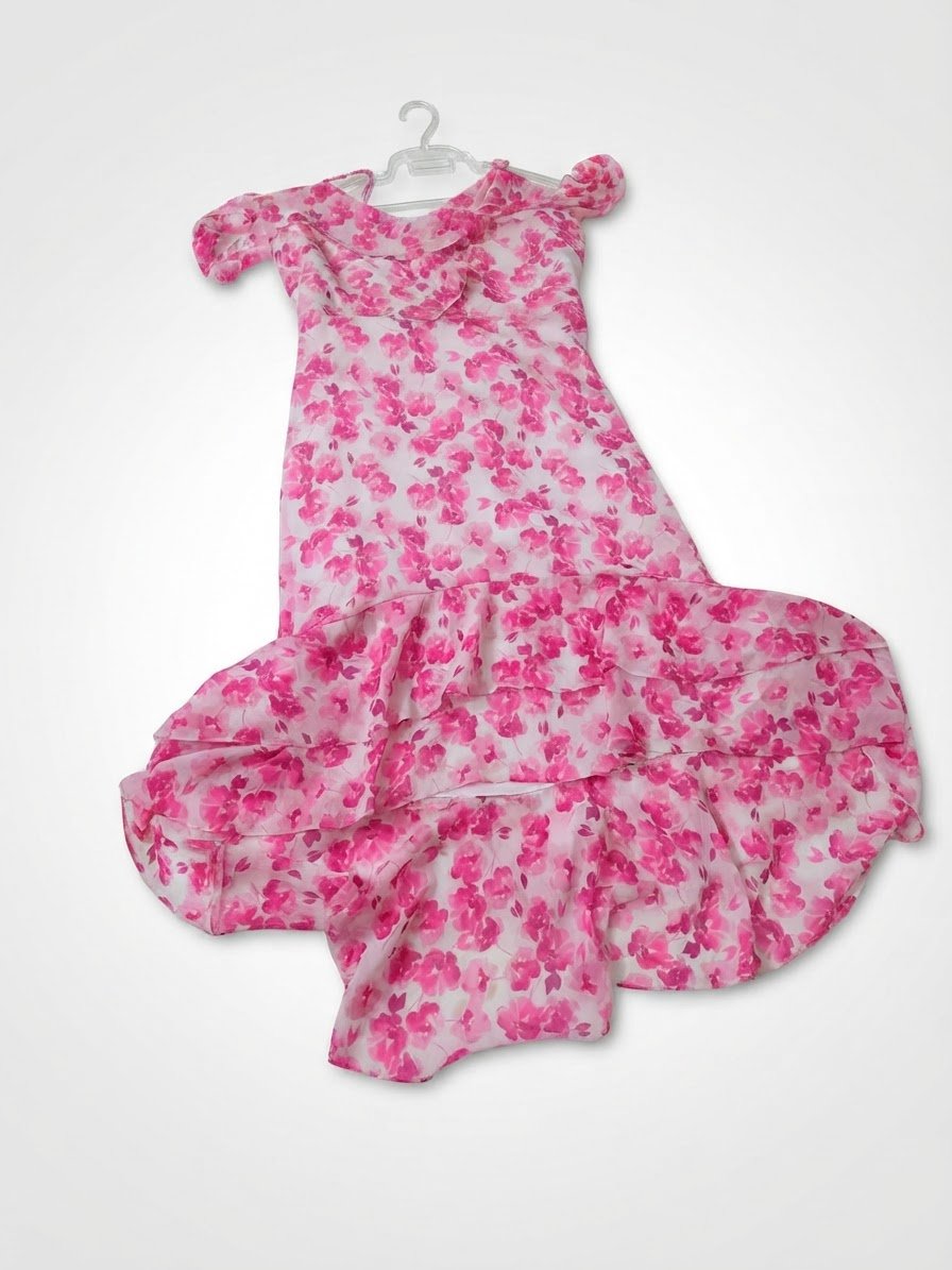 Robe fleurie rose midi 