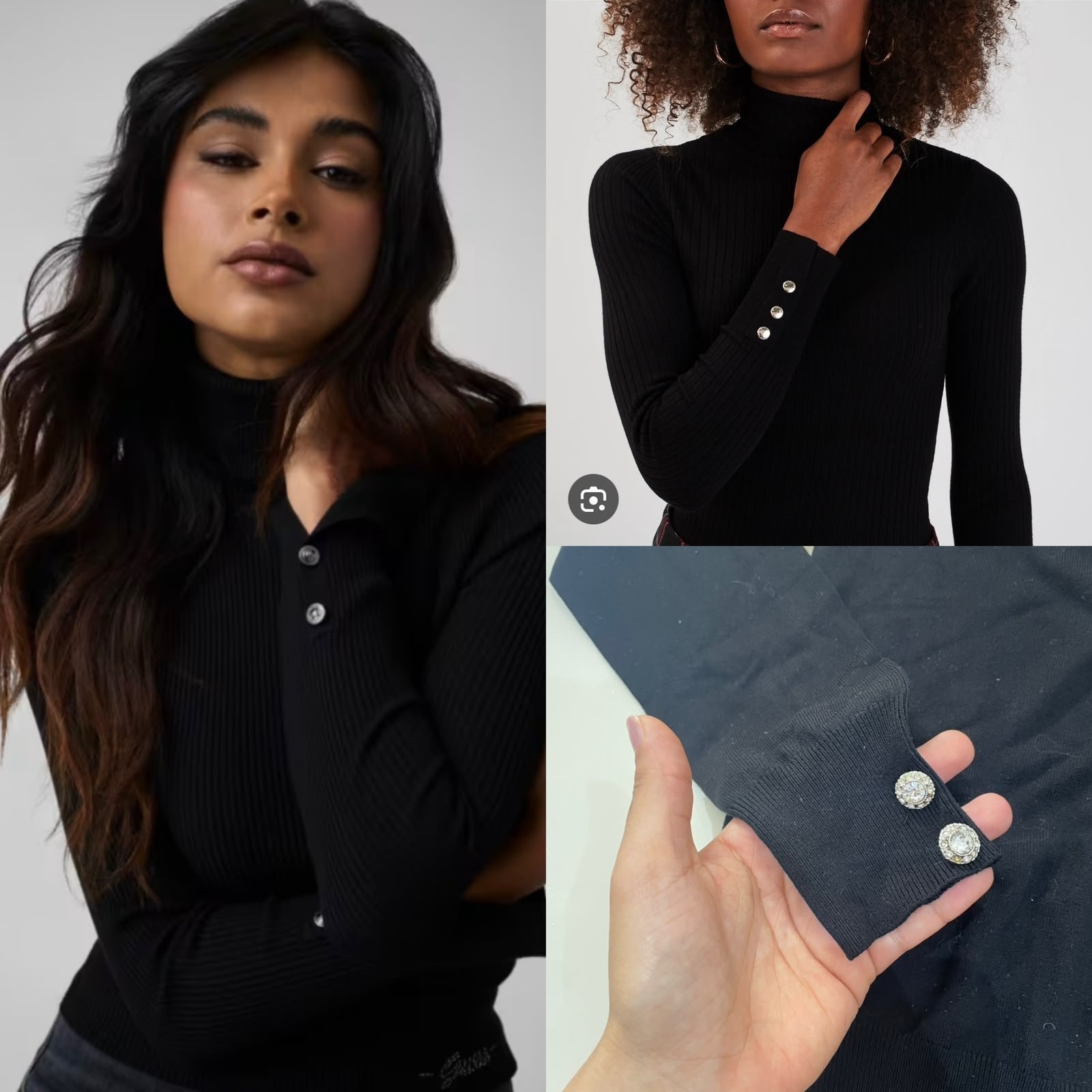 Pull noir neuf tres beau chic avec des boutons en strasse 