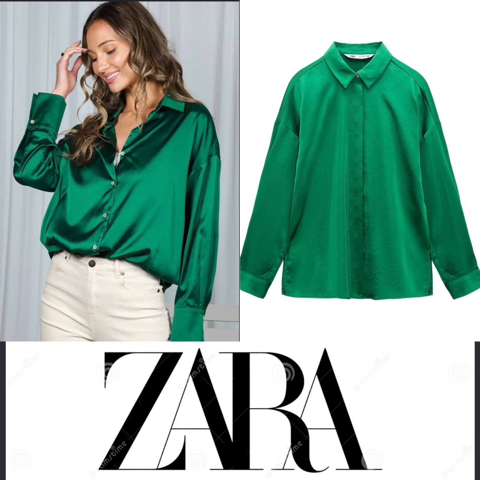 Chemise Wn satin Zara neuf tres chic en vert retana 💚💚💚