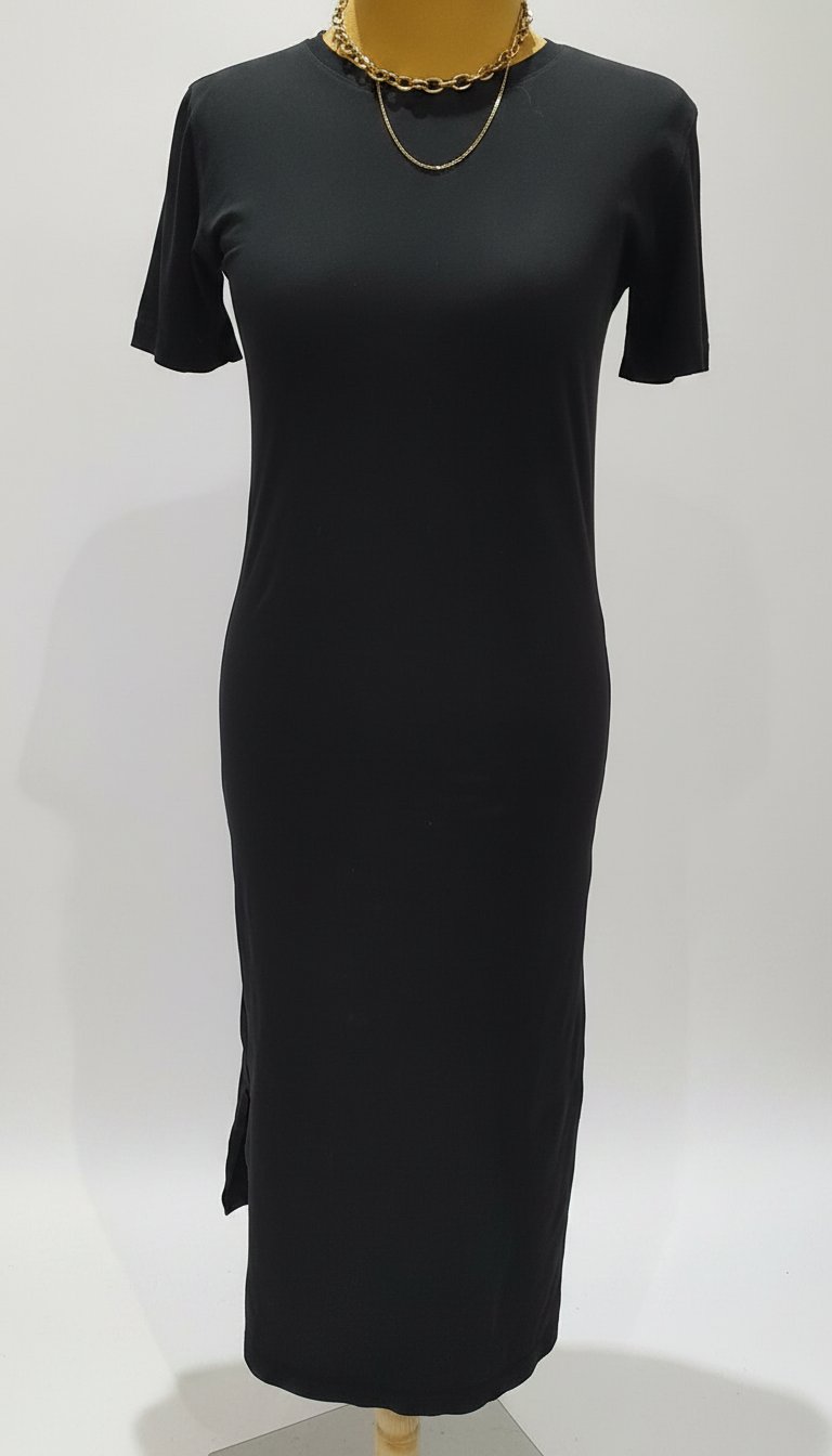 Robe t shirt longue en coton noir foncé 