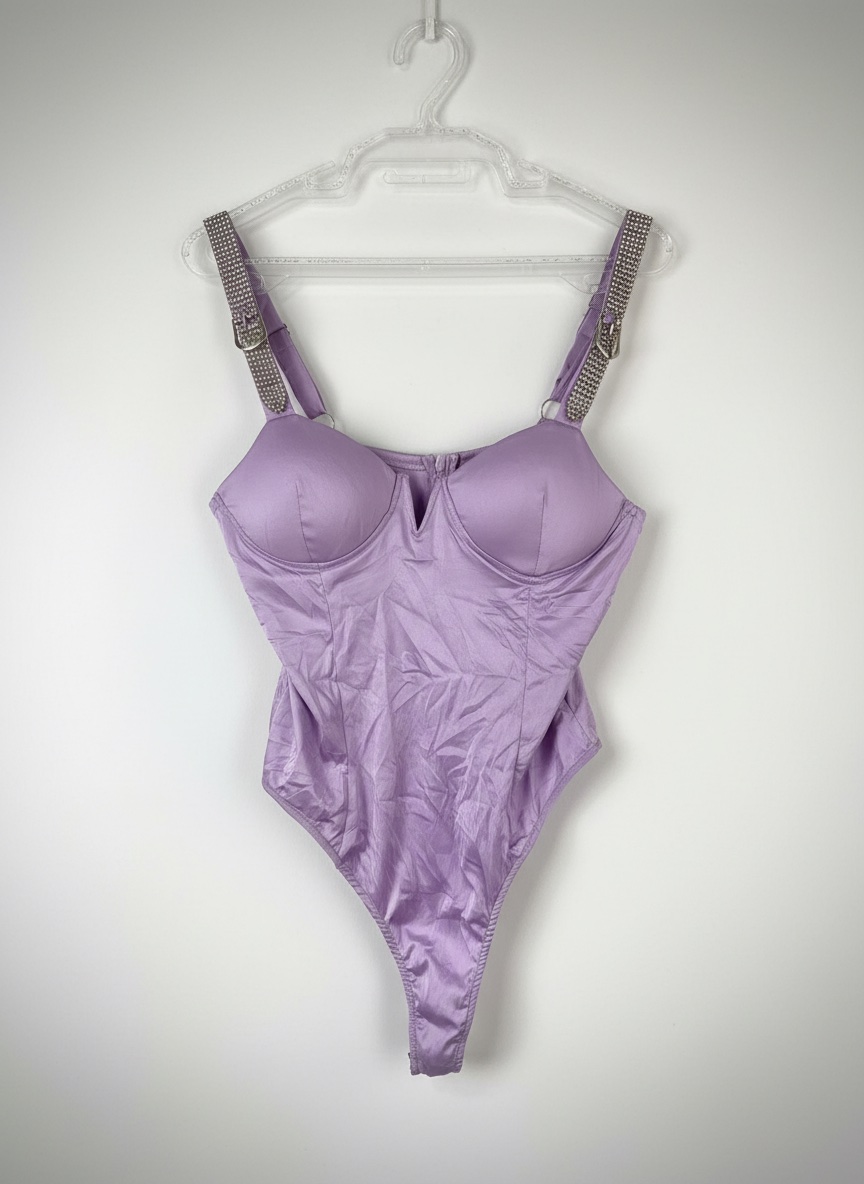 Body satin violet avec bretelles strass 🪩