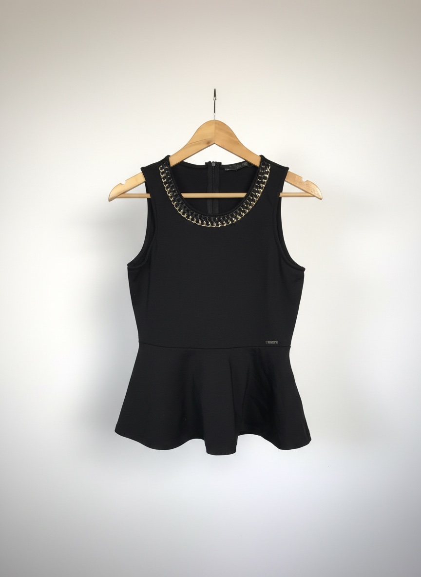 Haut péplum Guess noir avec col chaîne 