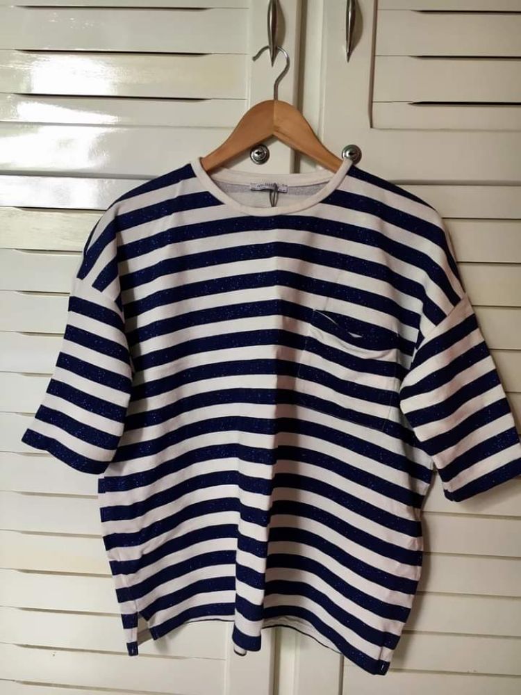 Haut zara rayé blanc et bleu pailleté