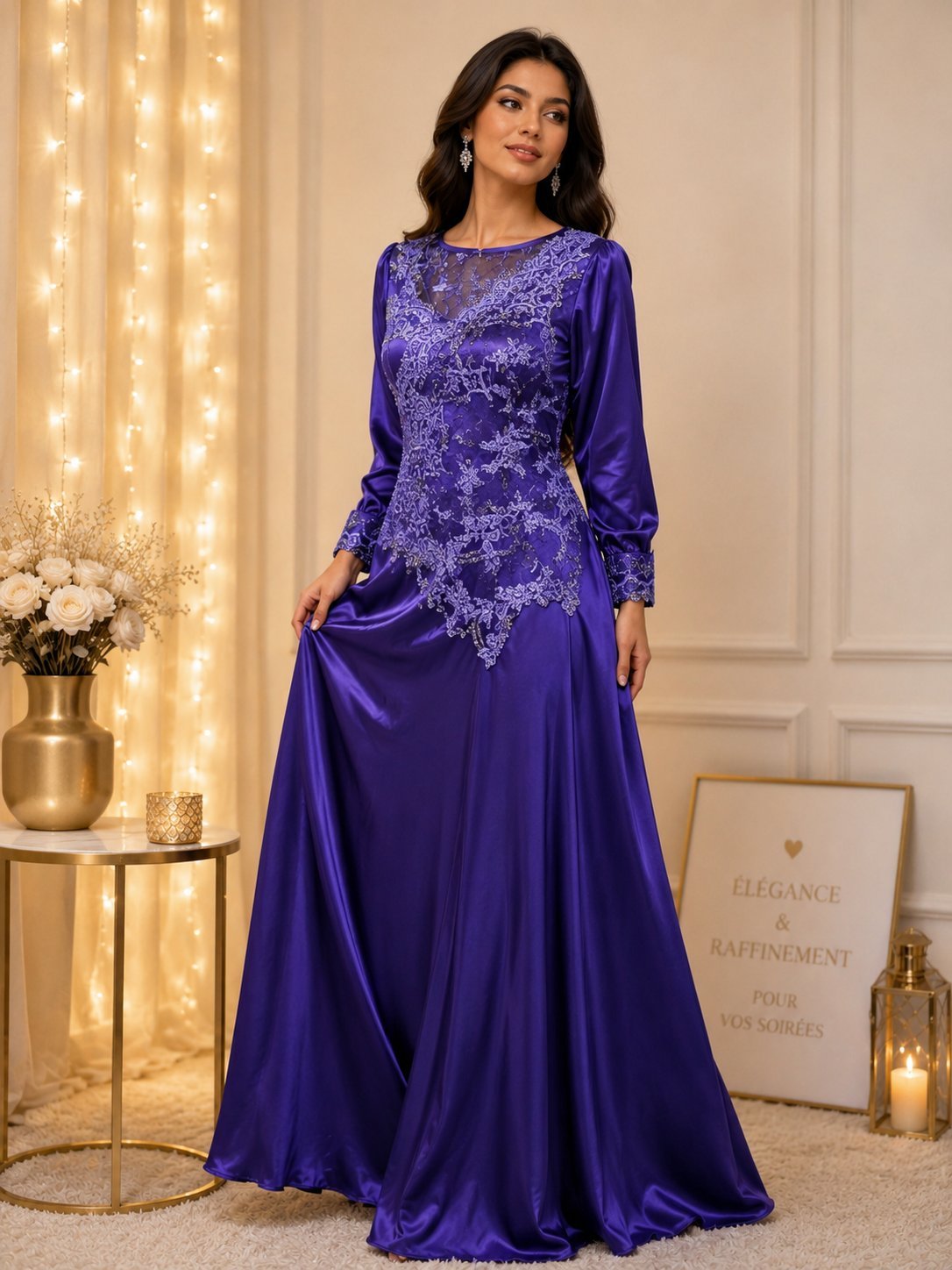 Robe soirée en satin violet 