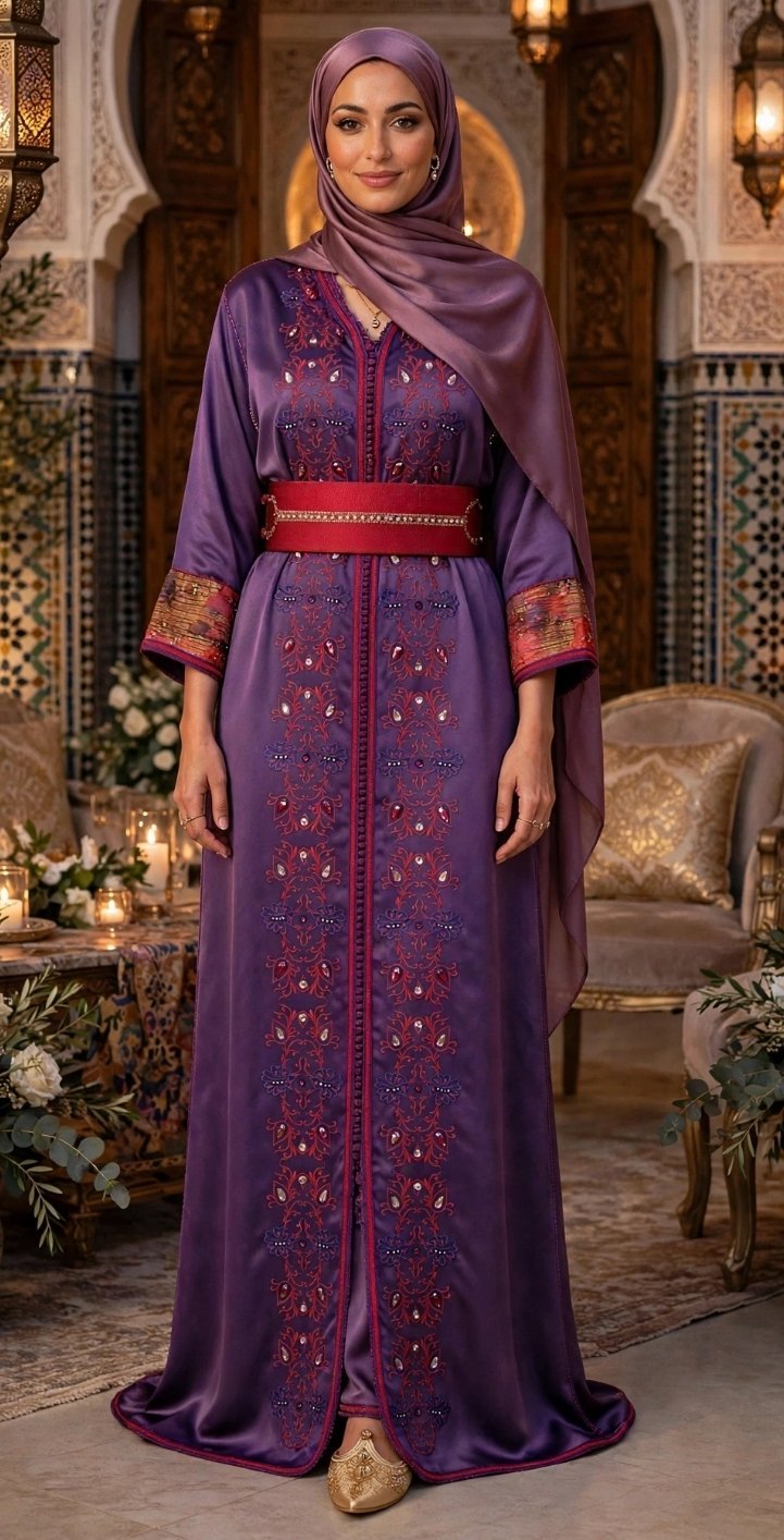 Si vous avez une cérémonie à venir, vous n'avez pas le temps de chercher,ce Très beau caftan mauve brodé avec ceinture à petit prix vous  sauvera🔥🔥🔥🔥