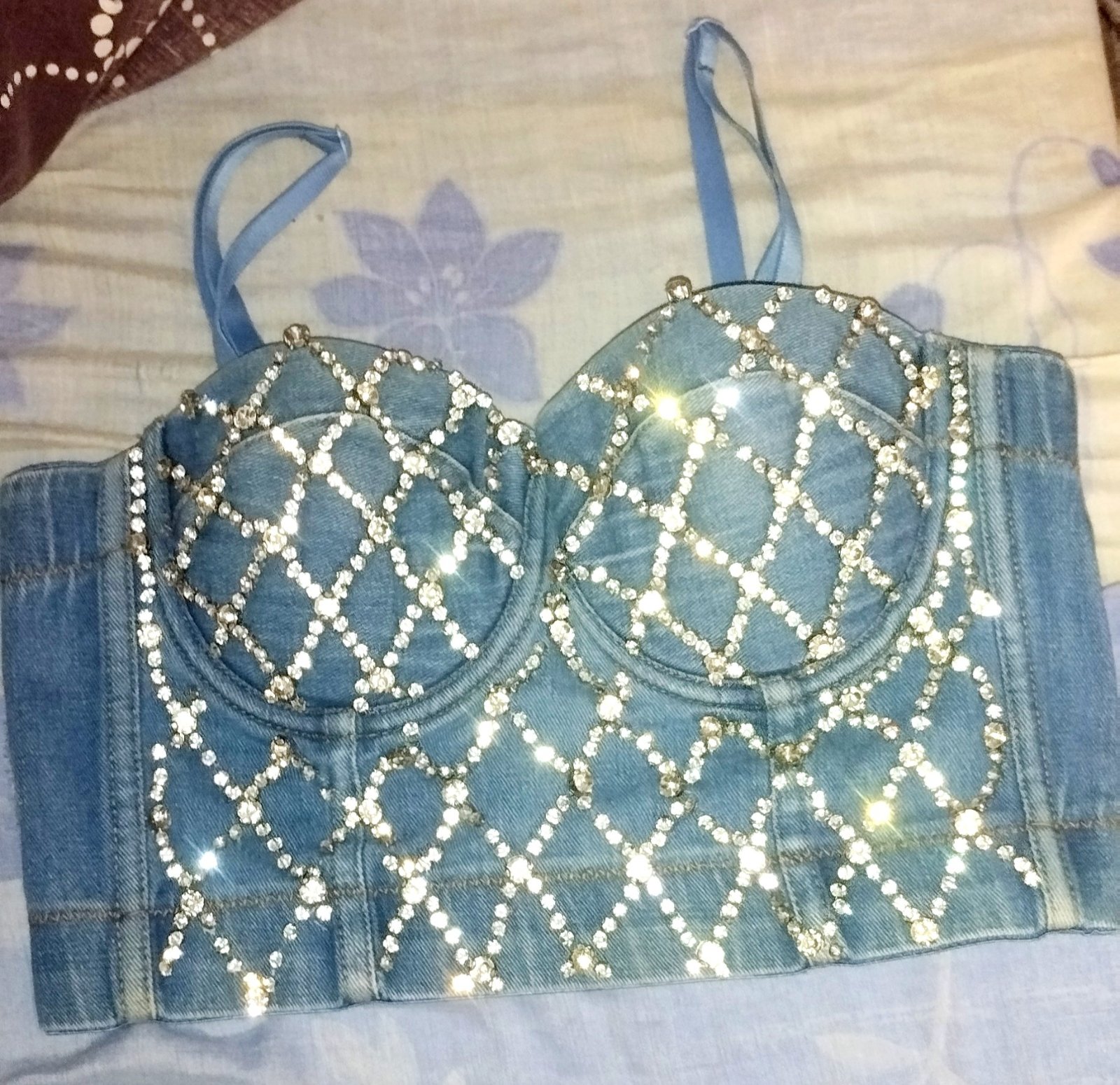 Sublime bustier denim et strass Georgia très beau et unique 🔥🔥🔥🔥