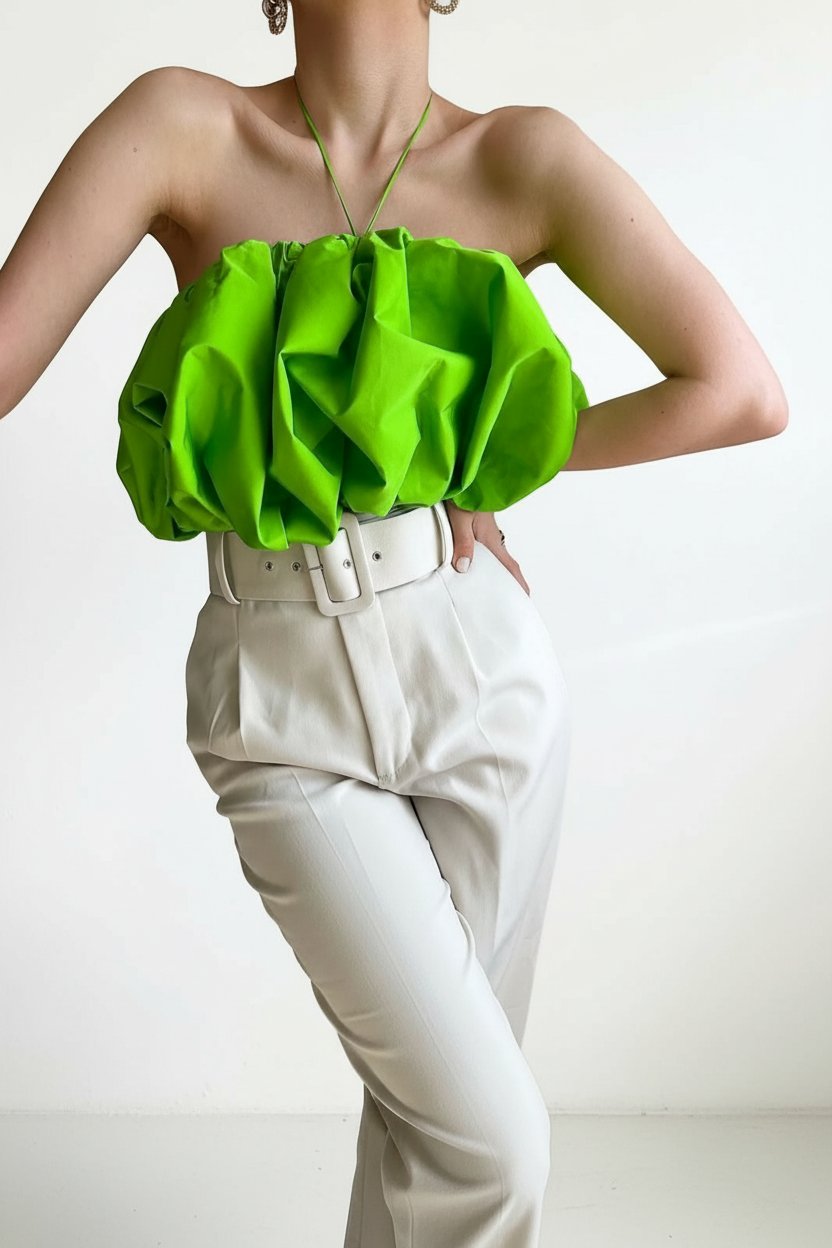 Top cropped Zara volumineux effet satiné Vert fluo neuf 💚🍀