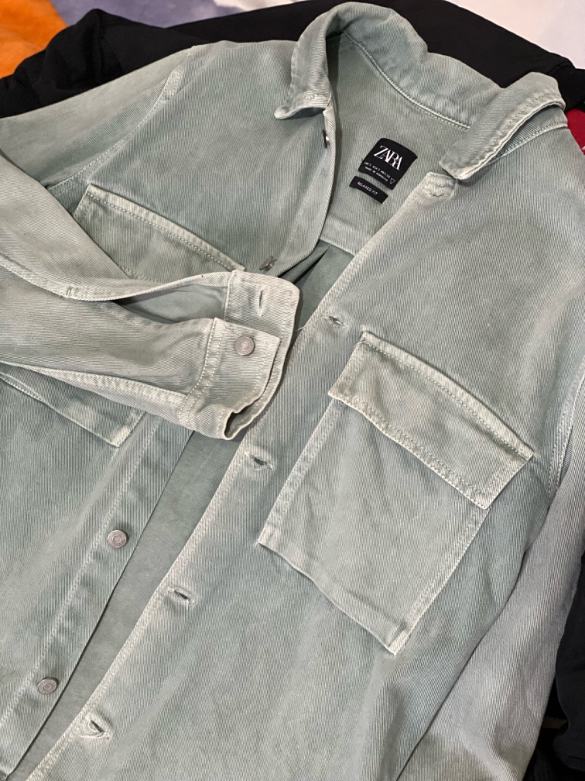 Chemise-veste homme ZARA – Bleu gris (tirant sur le vert) – Taille S – Coupe relaxed fit