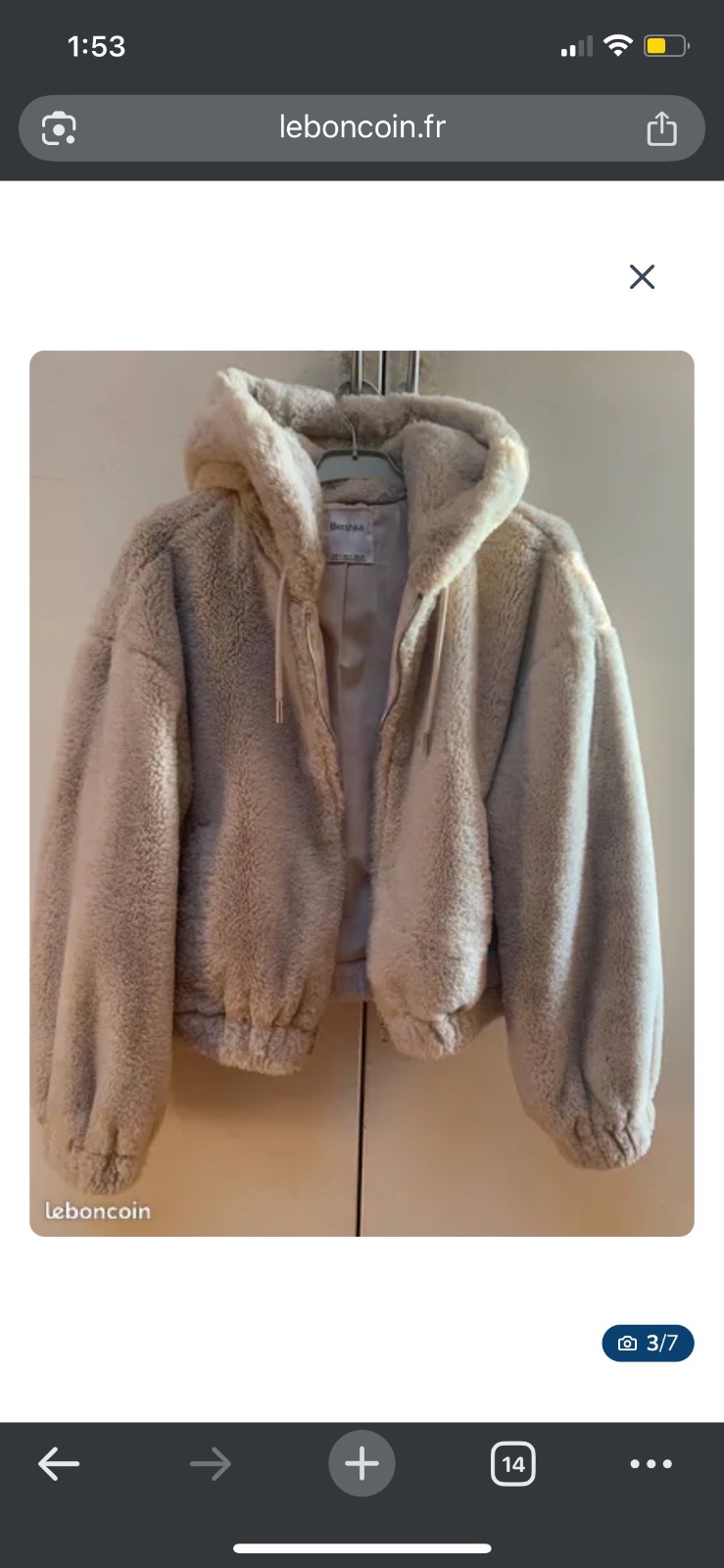 Veste à capuche couleur biege taille s