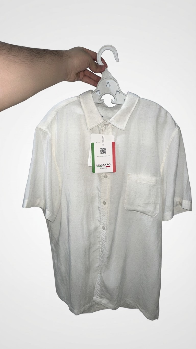 Chemise manches courtes en lin blanc Mazzaro Milano - Neuve avec étiquette