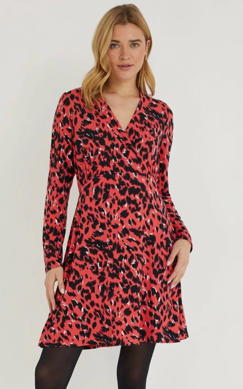 Coral Animal Print Dress 