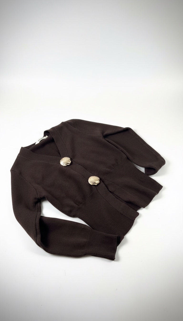 Cardigan en Maille Chocolat Détails Bijoux Dorés