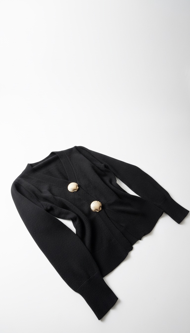 Cardigan Noir à Boutons Bijoux <Coquillages>