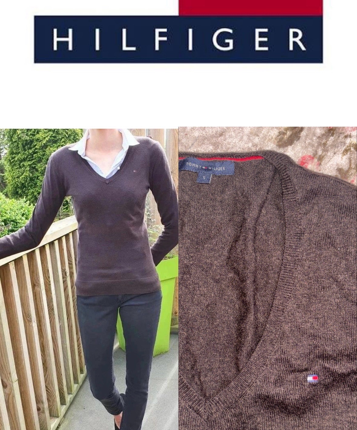 Tommy Hilfiger beau pull col V marron femme taille S 36 très bon état