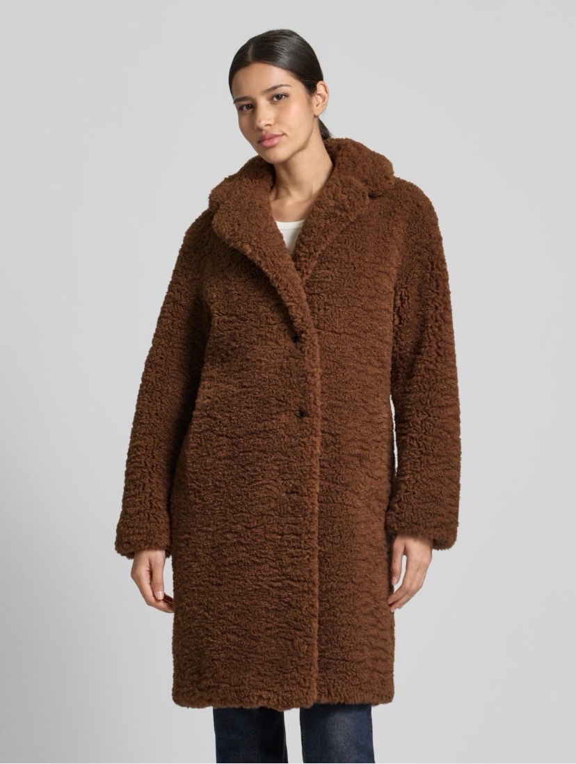   Manteau long en maille bouclée marron 